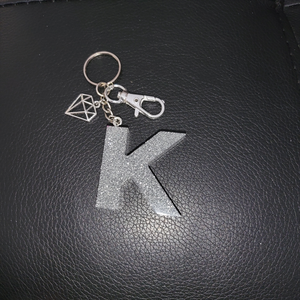 Sliver Glitter Letter K Keychain Sliver Glitter Letter K Keychain